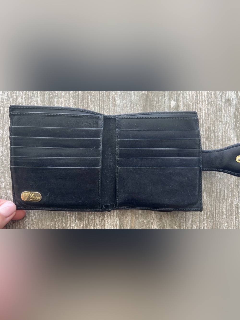 Gucci Navy and Beige Canvas Wallet with Gold GG Snap - Picture 4 of 10